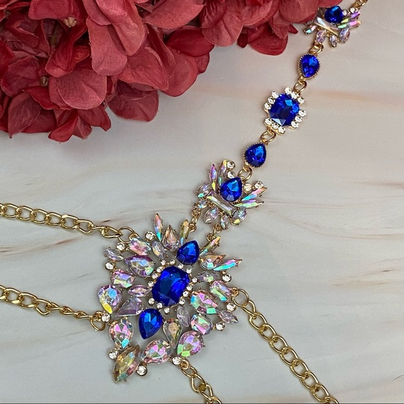 Boho Long Crystal Rhinestone Body Necklace Harness - Picture 11 of 16